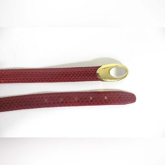 80’s Red Genuine Snake Leather Belt with Gold and Silver Buckle, Small S - Picture 7 of 7